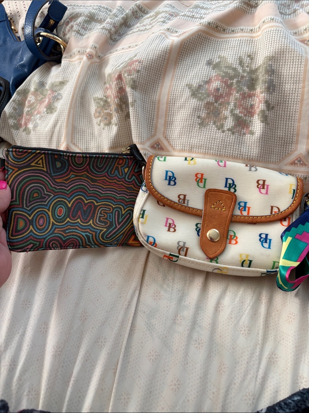 Dooney & Bourke White Multicolor DB Logo Wristlet with Tan Trim